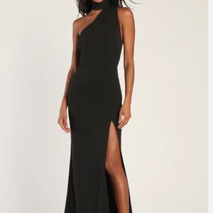 Black asymetrical neckline maxi dress
